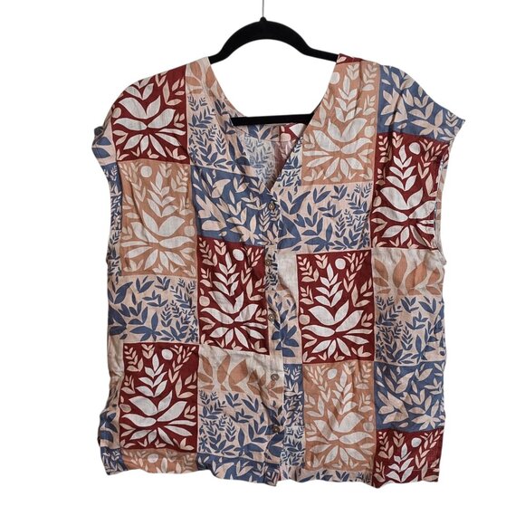 🔴 Sigrid Olsen Linen Shirt Large Multicolor Sleeveless Patchwork Button BackTop - Picture 6 of 16